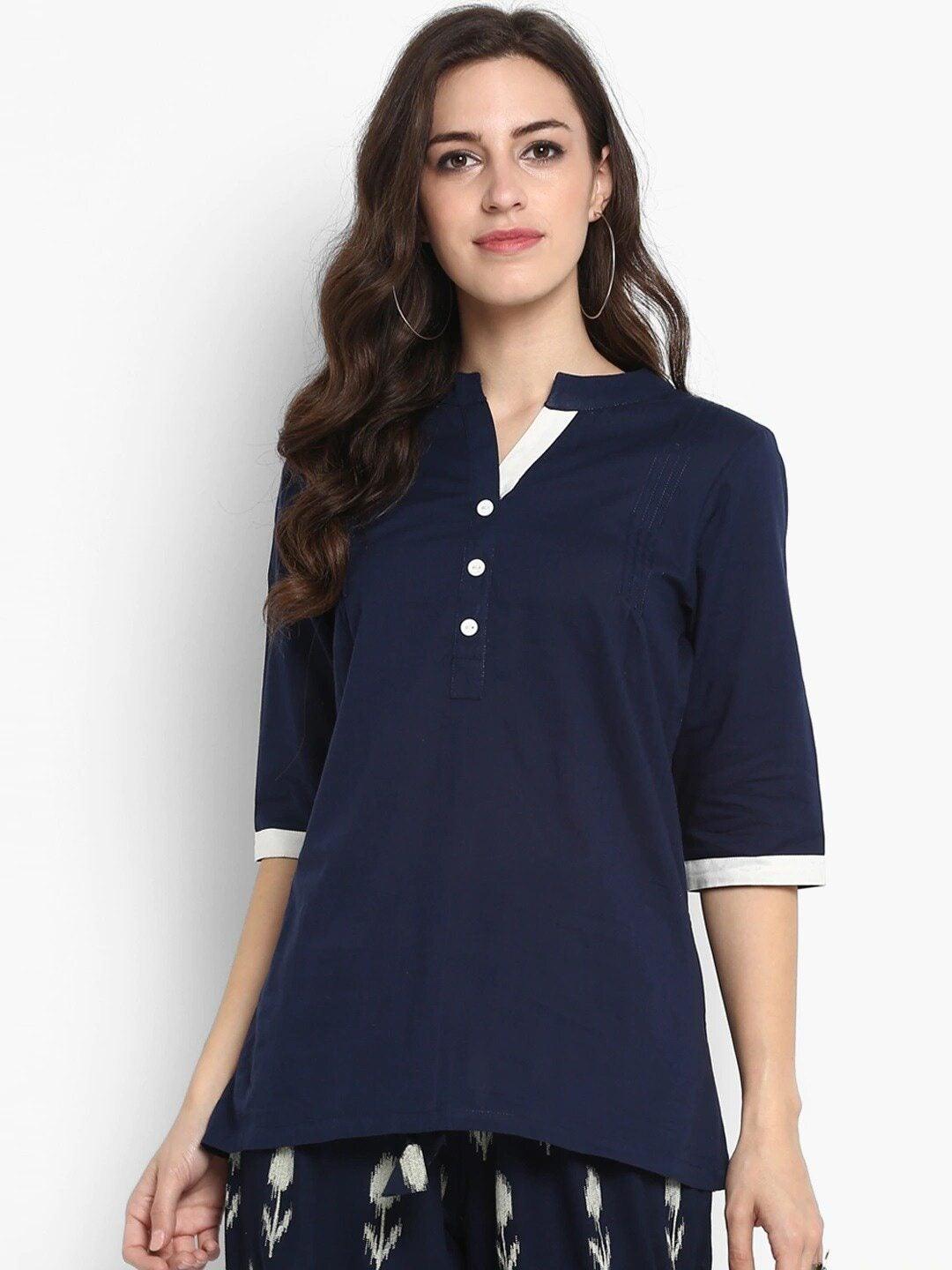 Women's Navy Blue Solid Top - Meeranshi - Indiakreations