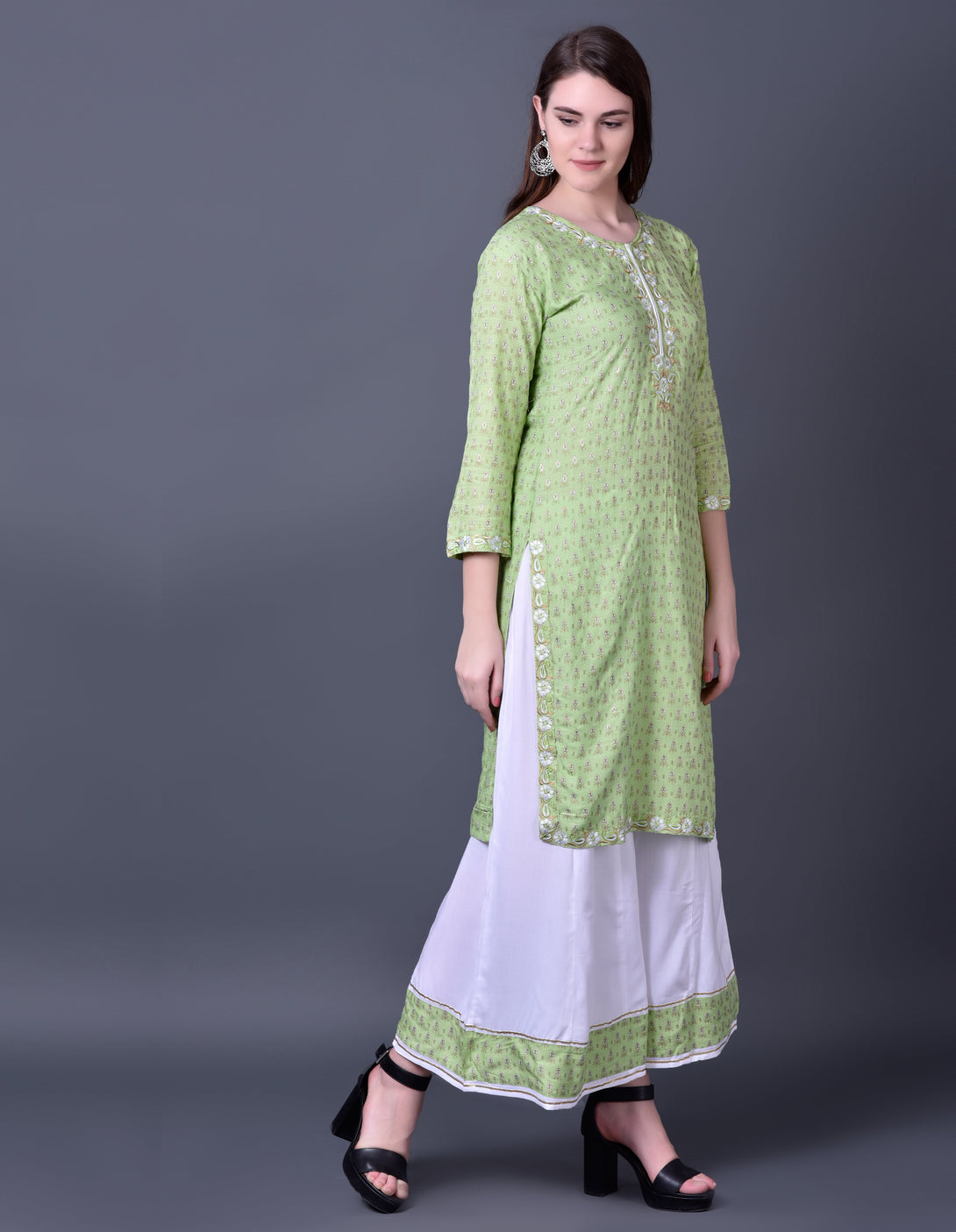 Women's Light Green Rayon Kurta Plazzo Set - Noz2Toz