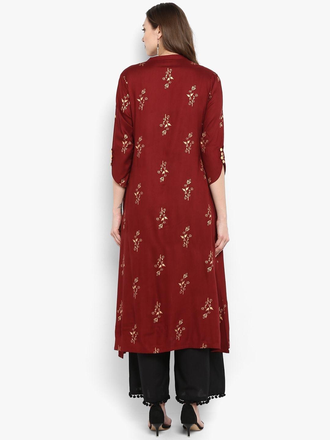 Women's Maroon & Black Printed Kurta with Palazzos - Meeranshi - Indiakreations