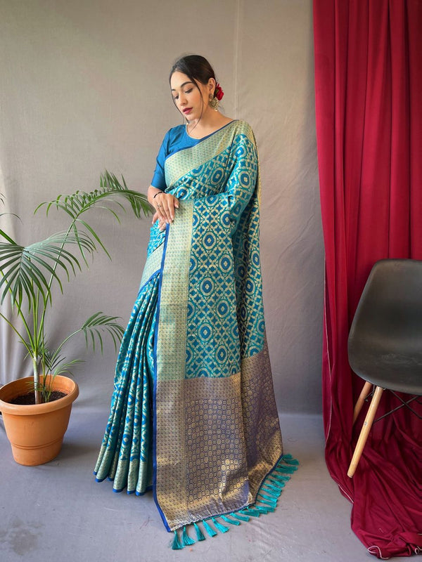 Women's Patola Silk Saree Firozi - Tasarika