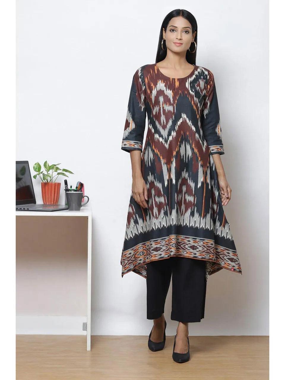 Women's Brown Flared Rayon Fusion Wear Dress - BIBA - Indiakreations