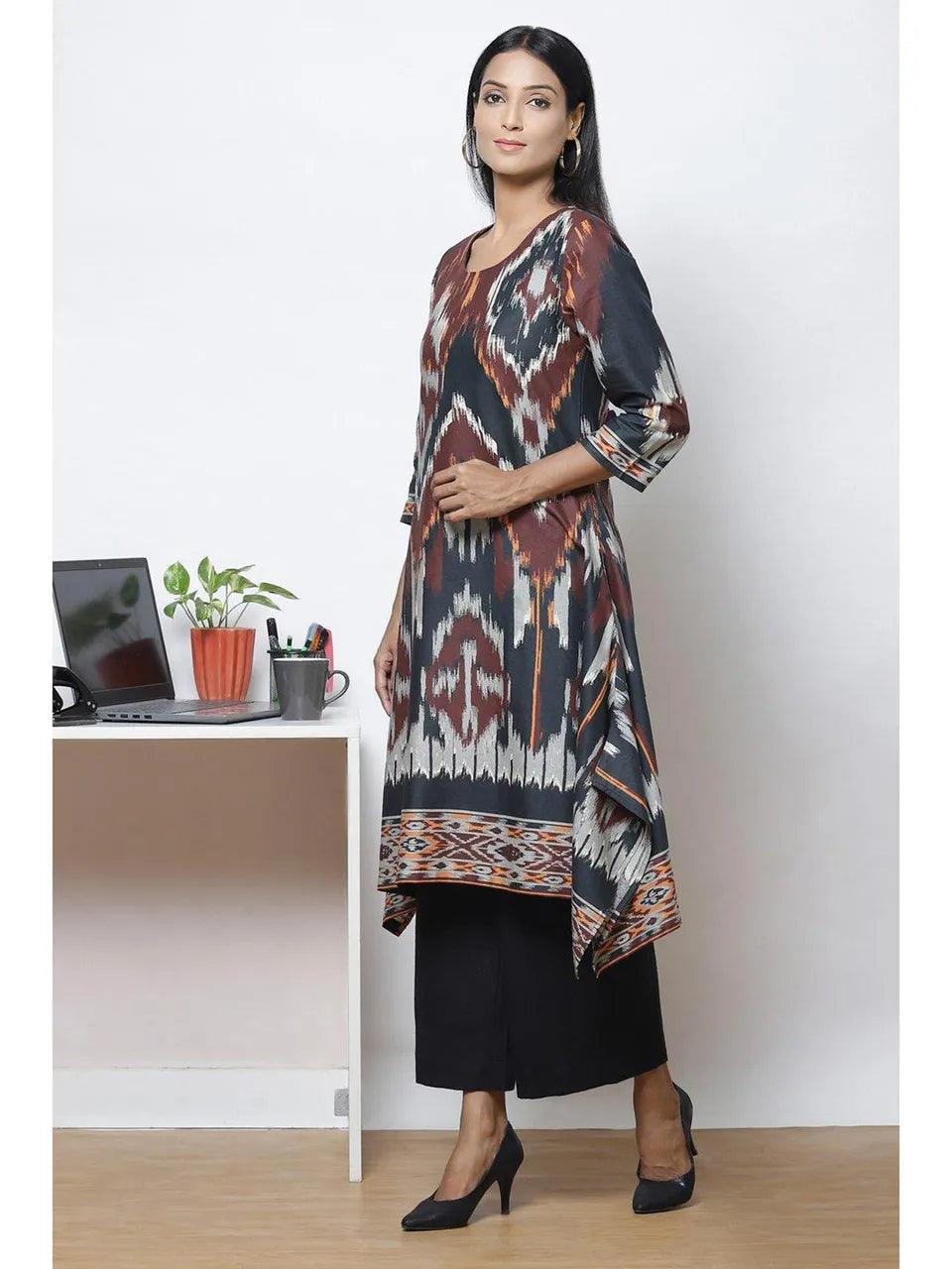 Women's Brown Flared Rayon Fusion Wear Dress - BIBA - Indiakreations