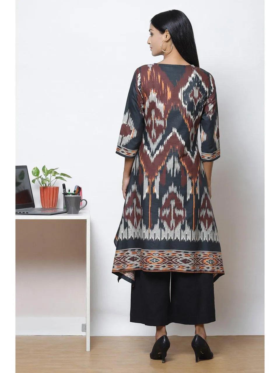 Women's Brown Flared Rayon Fusion Wear Dress - BIBA - Indiakreations