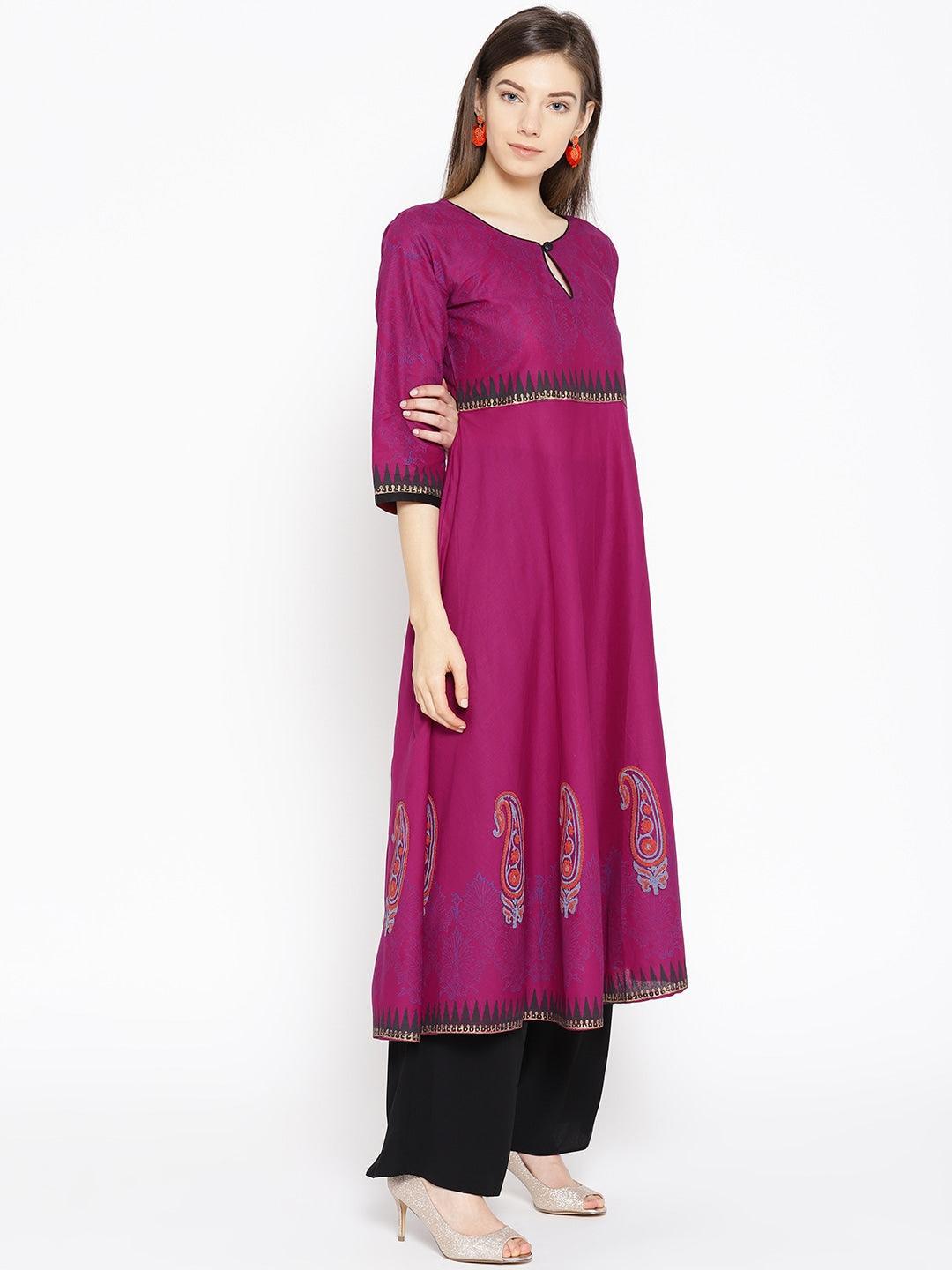 Women's Purple Printed A-Line Kurta - NOZ2TOZ - Indiakreations