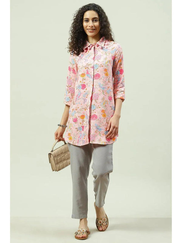 Women's Pink Straight Shirt - BIBA - Indiakreations