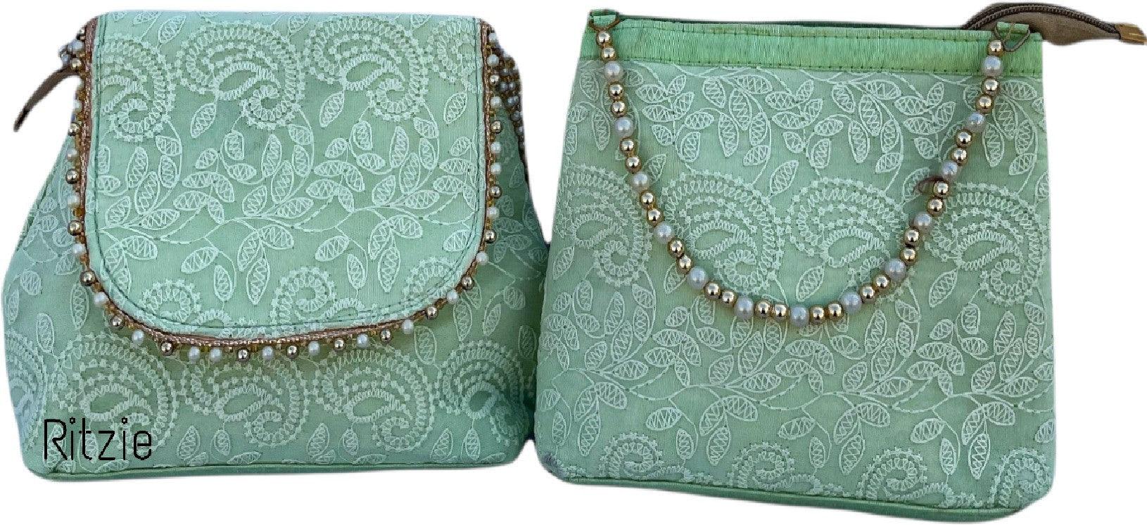 Women's Chickenkari Embroidered Moti Design Handbag - Ritzie