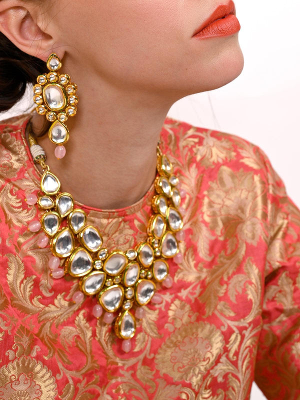 Women's Copy Of Marvelous Heavy Semiprecious Kundan & Enameled Necklace With Earrings! - Odette