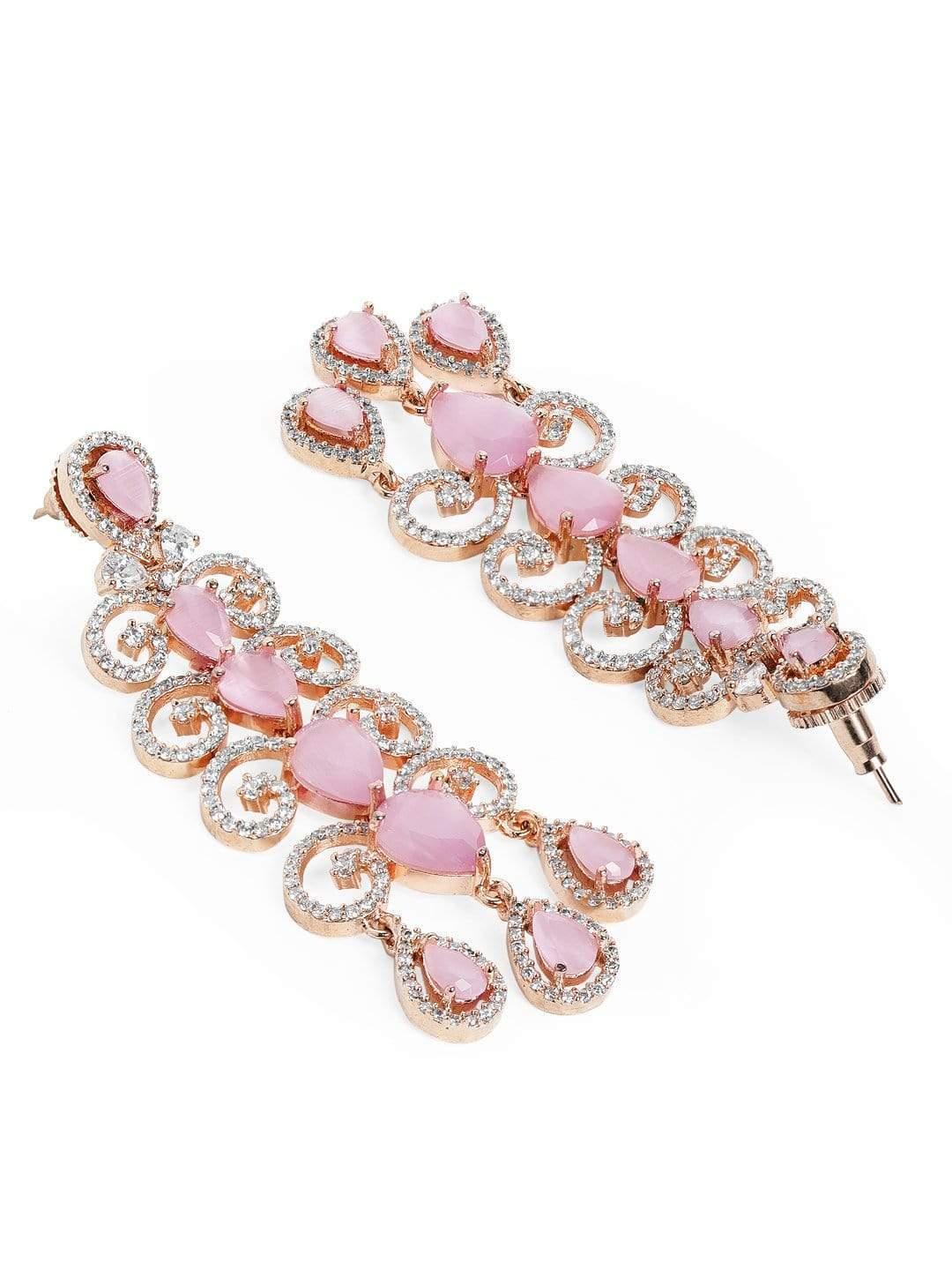 Coral Pink Stone studded Elegant Earrings - Indiakreations