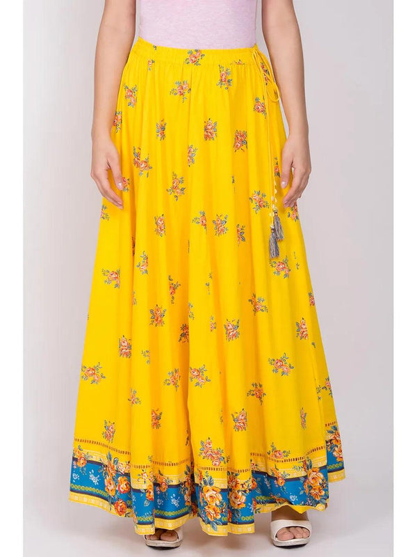 Women's Yellow Floral Maxi Skirt - BIBA - Indiakreations