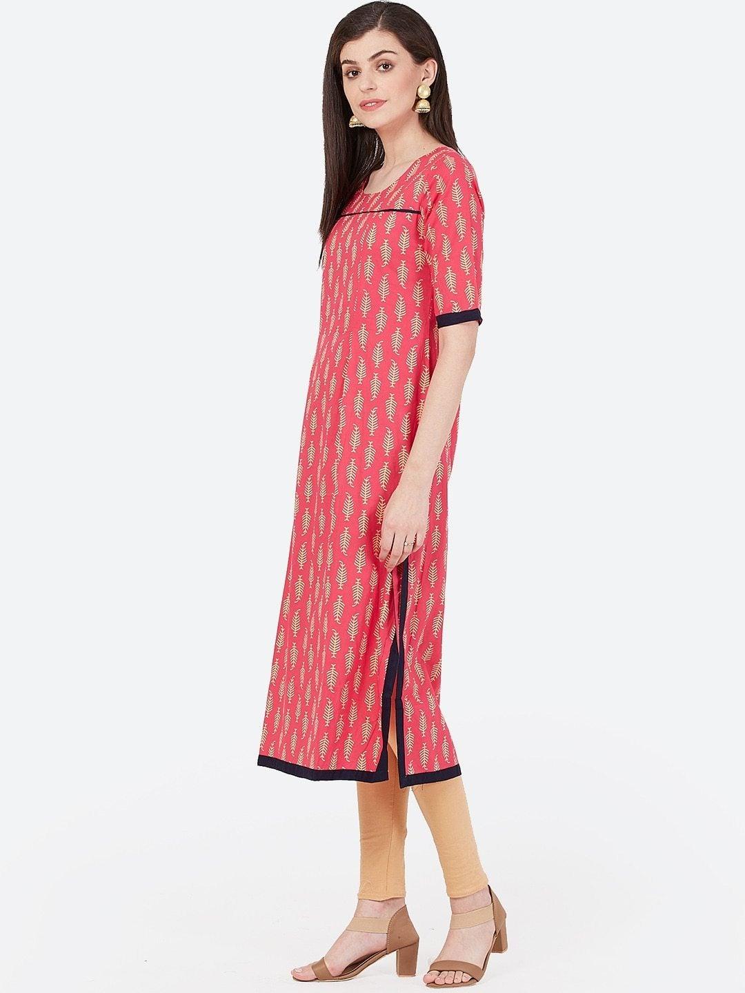 Women's Pink Printed Straight Kurta - Meeranshi - Indiakreations