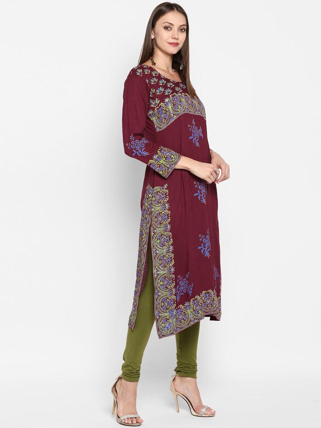 Women's Maroon & Blue Printed Kurta - NOZ2TOZ - Indiakreations