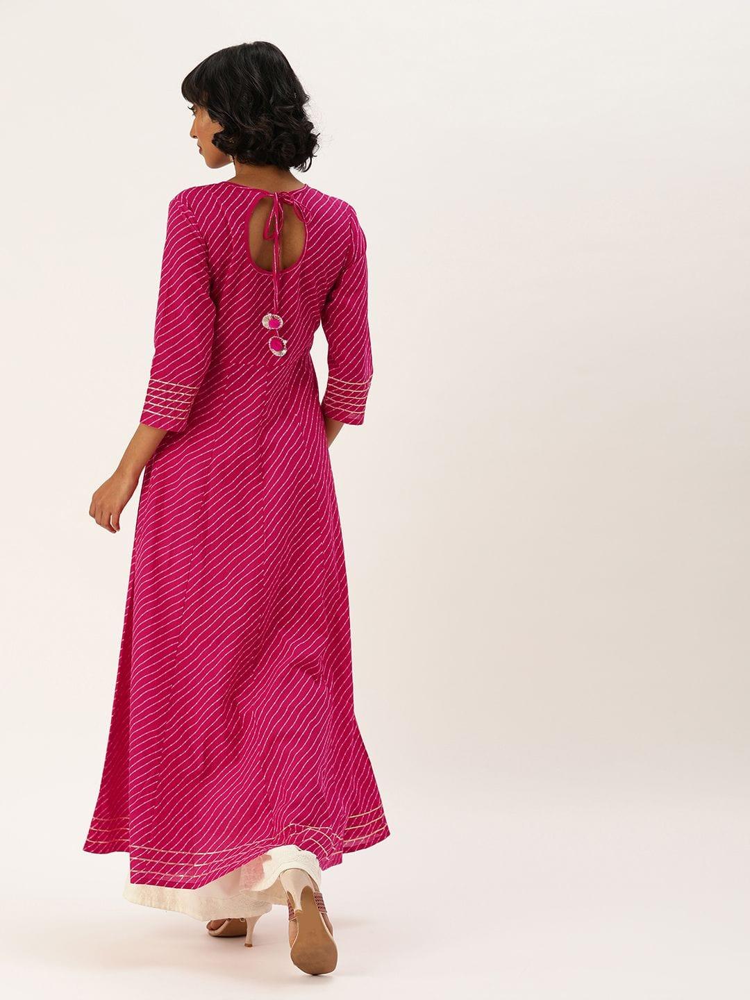 Women Magenta Pink & Gold-Toned Embroidered Anarkali Kurta - Indiakreations