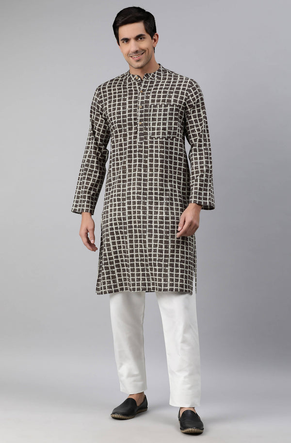 Men's Olive Cotton Kurta - Asyan Fashions