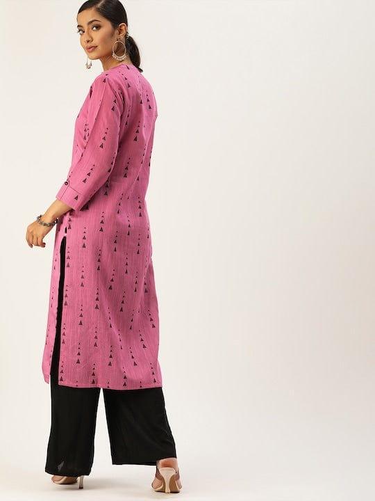 Varanga Women Mauve & Black Printed Straight Kurta - Indiakreations