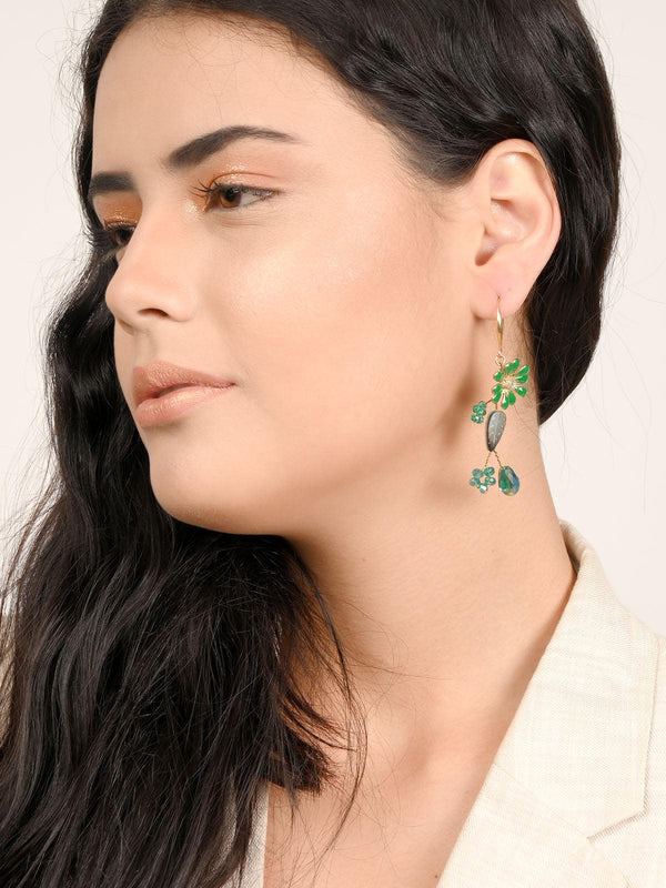 Women's Daphne Green And Blue Floral Earrings - Odette