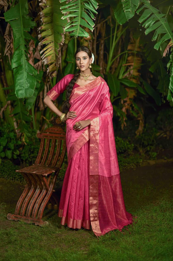 Dark Pink Bandhani Bhagalpuri Silk Saree - Indiakreations