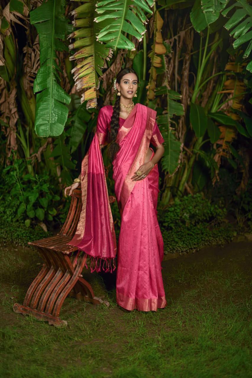 Dark Pink Bandhani Bhagalpuri Silk Saree - Indiakreations