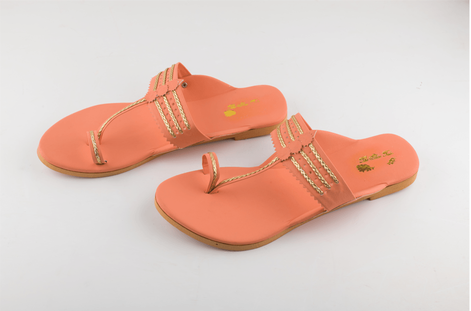 Women's Peach Kolhapuris - The Shoe Tales - Indiakreations