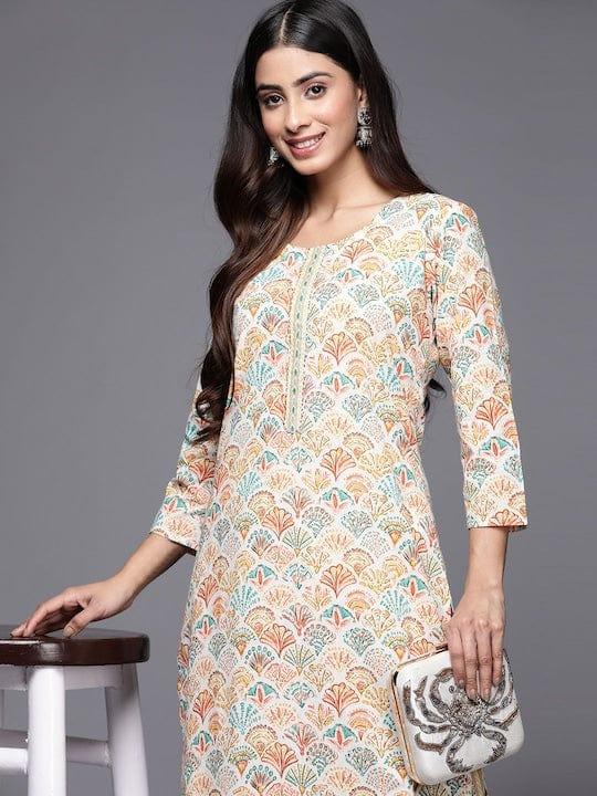 Varanga Women Printed Gotta Patti Pure Cotton Kurta With Trousers - Indiakreations