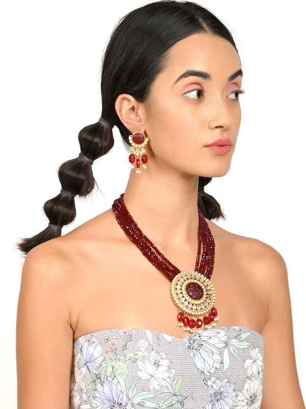 Women's Deep Maroon Exquisite Necklace Set - Odette