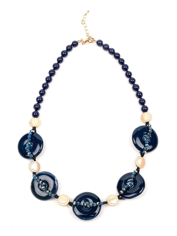 Women's Designer Blue Buttoned Boho Necklace - Odette