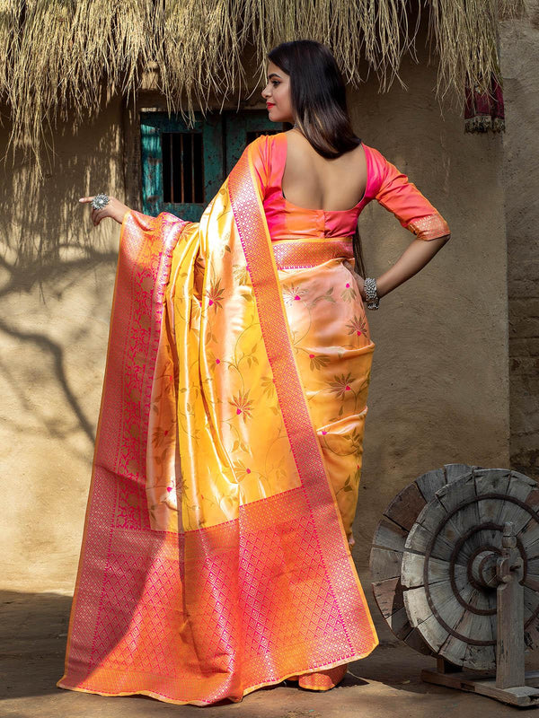 Women's Designer Light Orange Banarasi Silk Saree - Odette