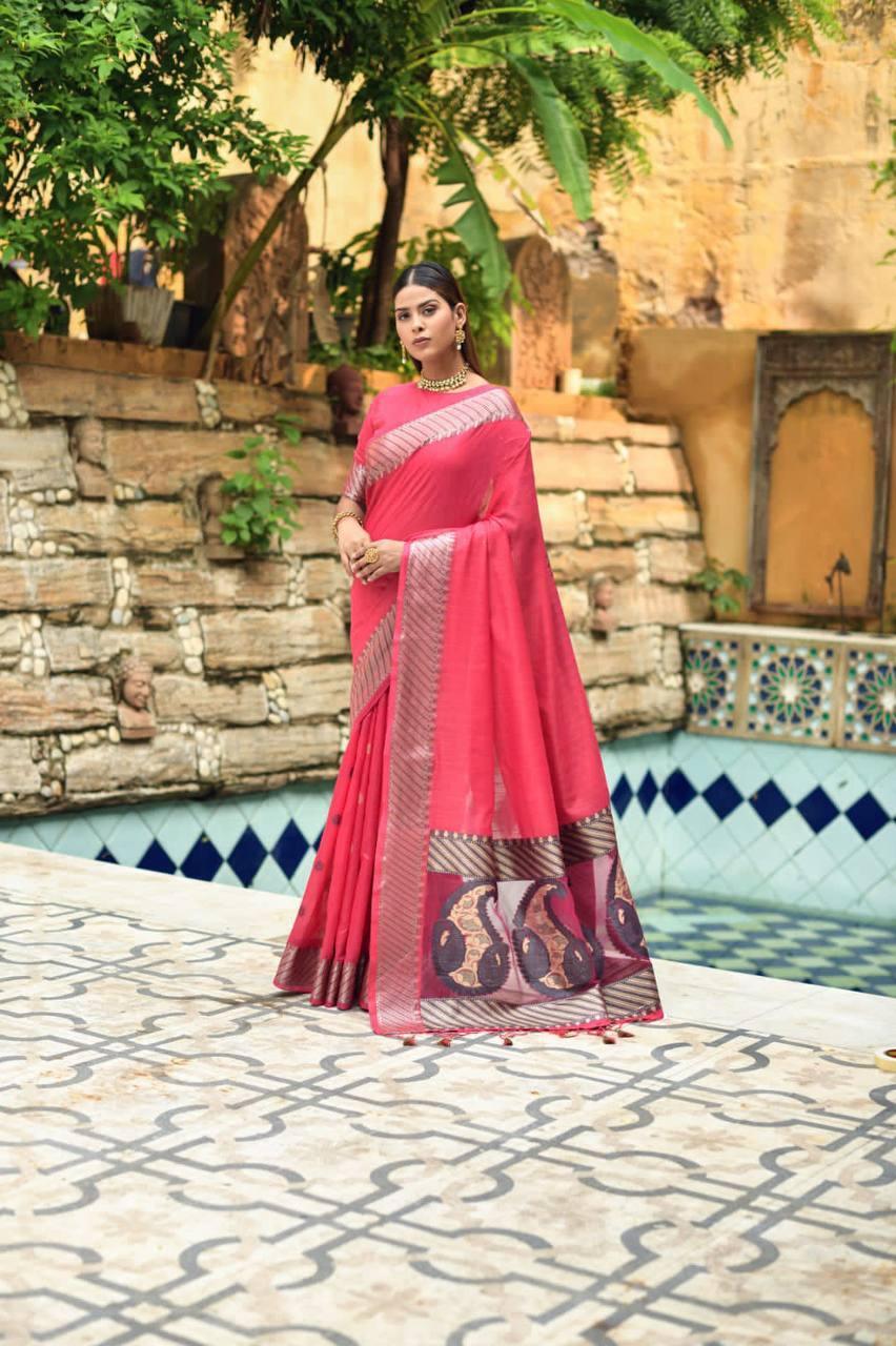 Desire Pink Cotton Silk Premium Sequins Saree - Indiakreations