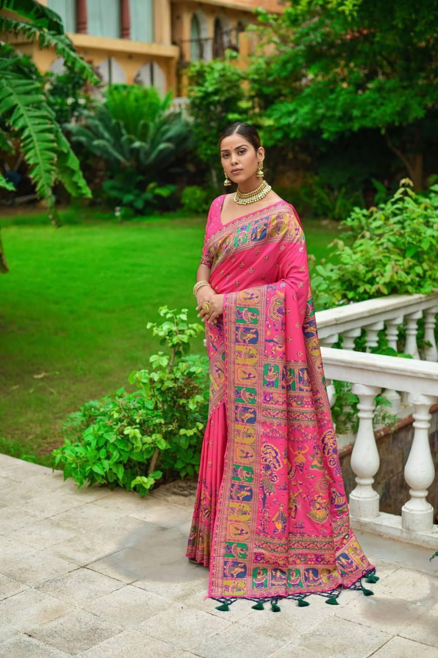 Desire Pink Kashmiri Pashmina Silk Saree - Indiakreations