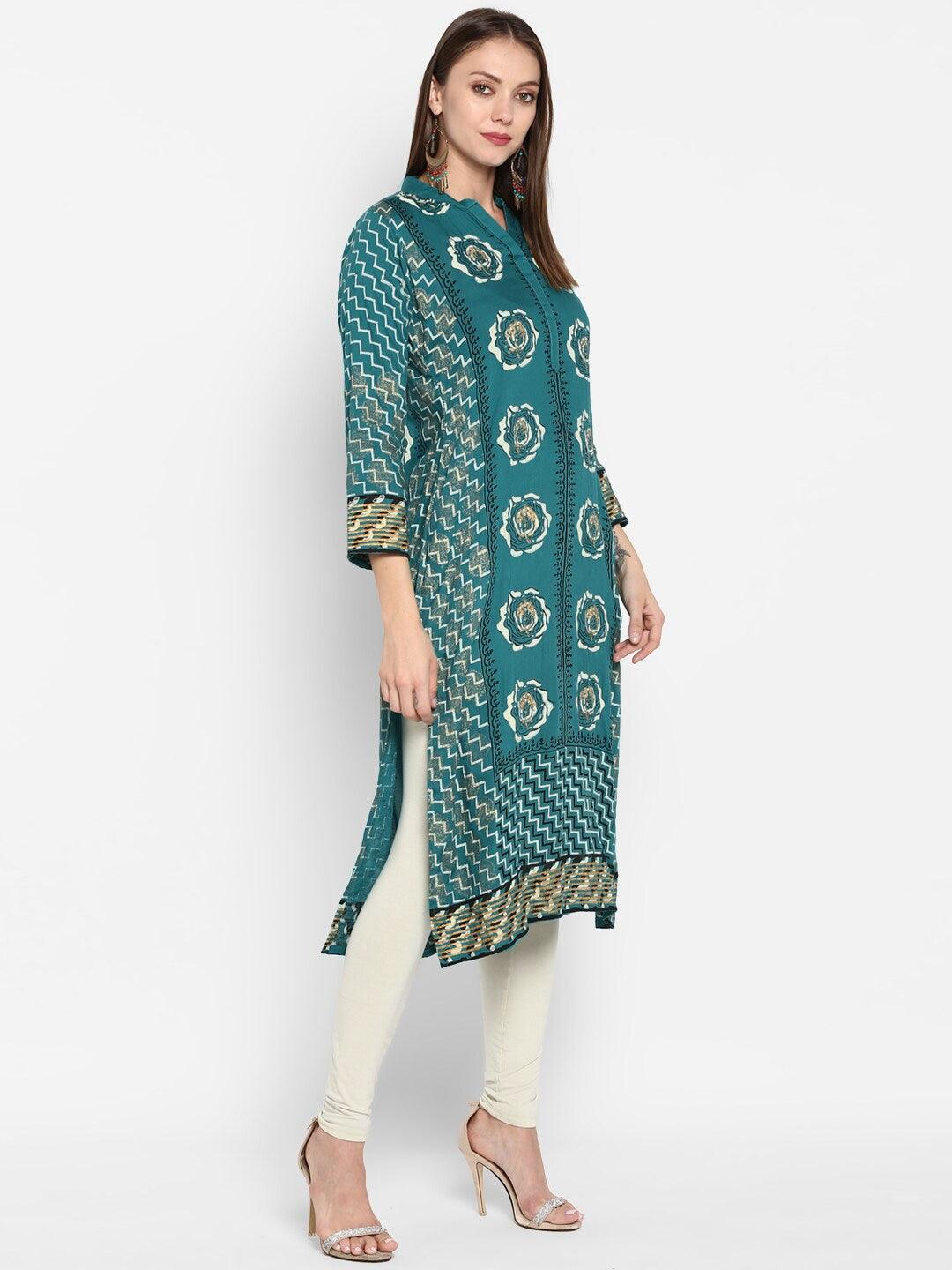 Women's Turquoise Blue Bandhani Printed Kurta - NOZ2TOZ - Indiakreations