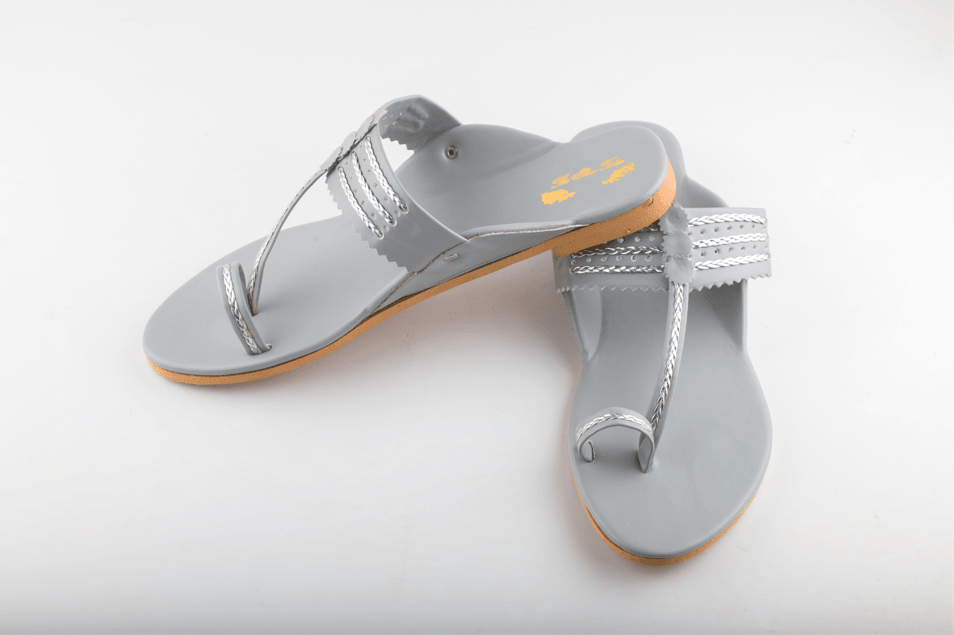 Women's Grey Kolhapuris - The Shoe Tales - Indiakreations