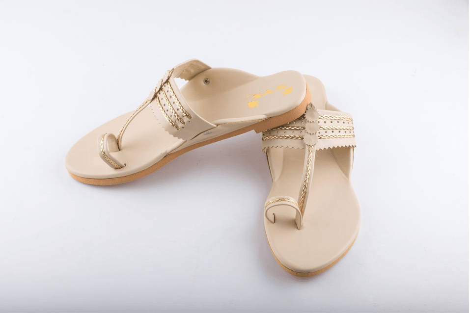 Women's Beige Kolhapuris - The Shoe Tales - Indiakreations