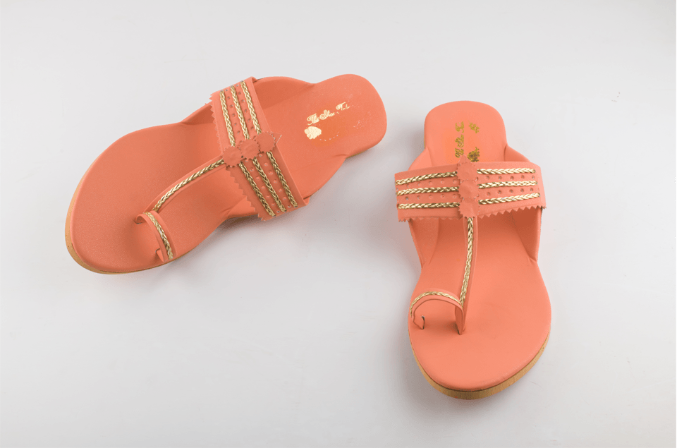 Women's Peach Kolhapuris - The Shoe Tales - Indiakreations