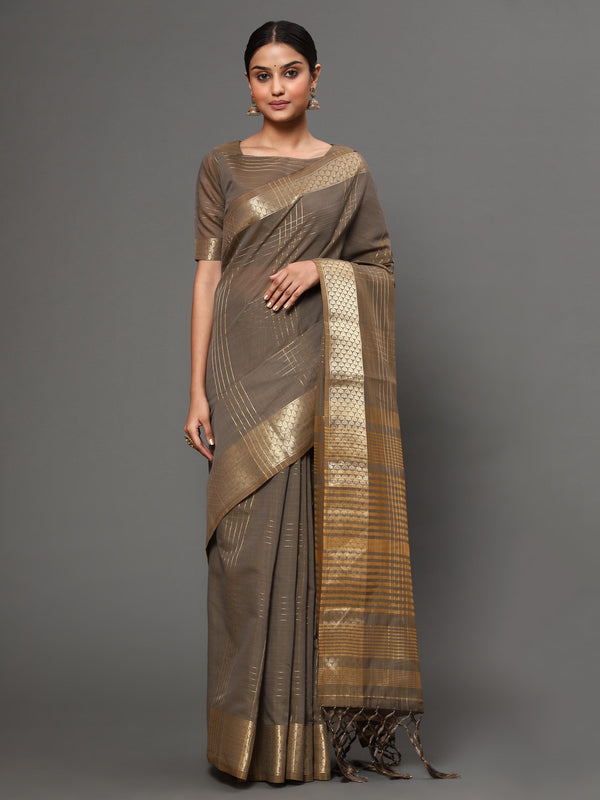 Women's Grey Color Beautiful Ethnic Wear Cottan fabric saree - AAISHREE