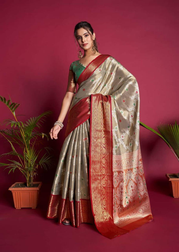 Dolphin Grey Kanjivaram Silk Saree - Indiakreations