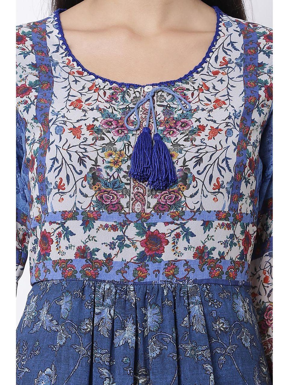 Women's Blue Floral Midi Dress - BIBA - Indiakreations