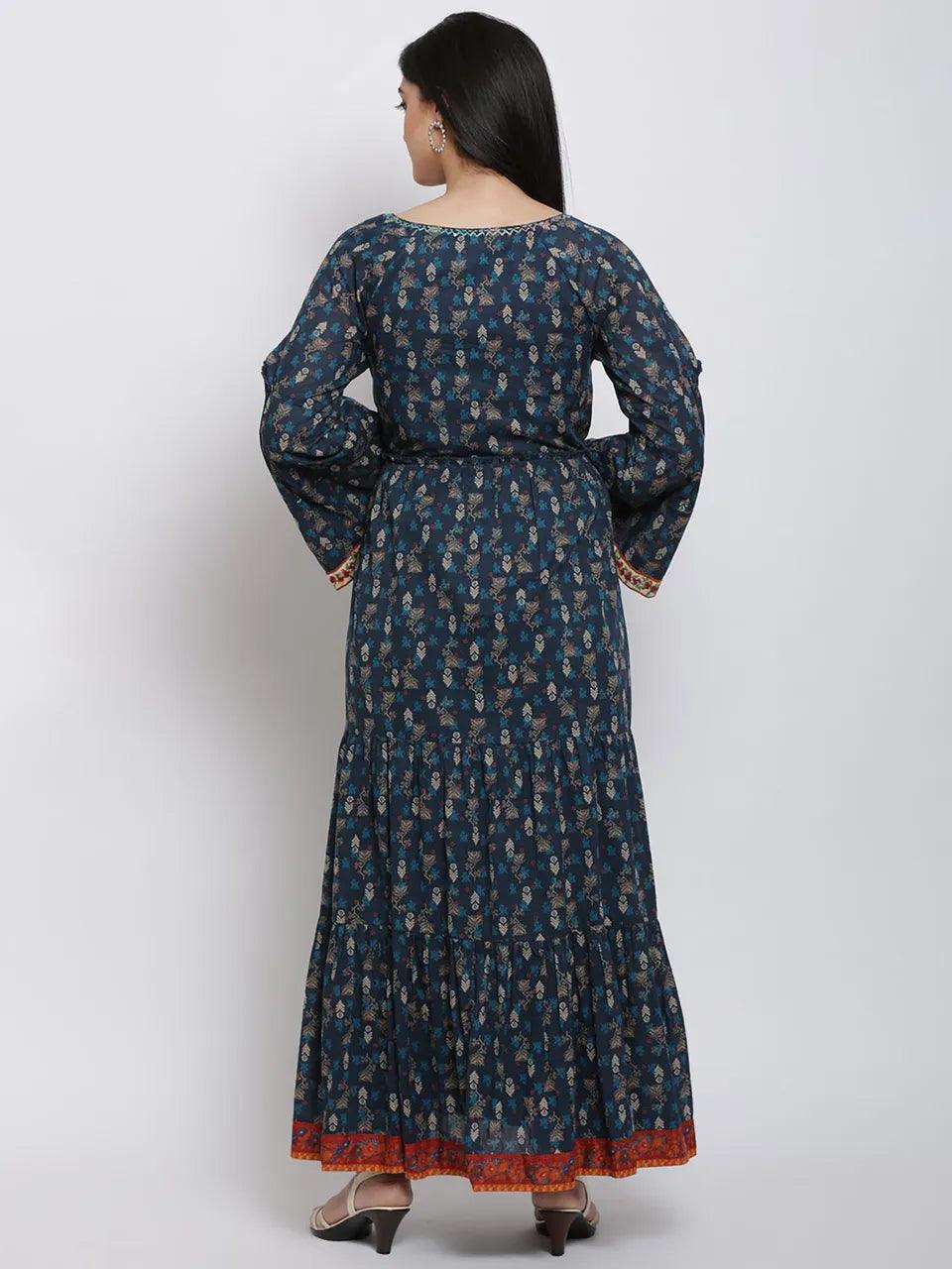 Women's Indigo Printed Dress - BIBA - Indiakreations