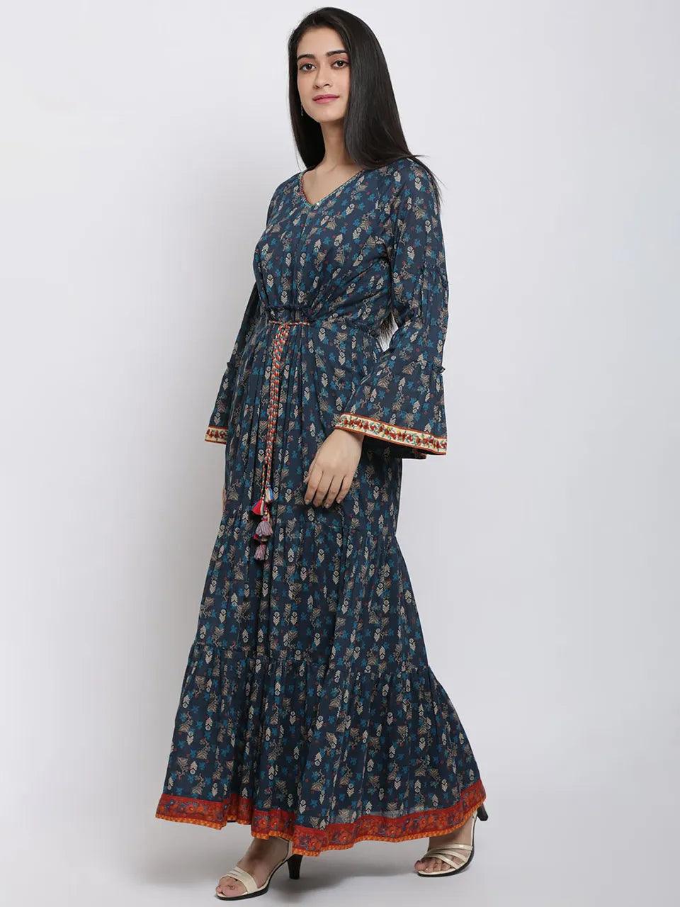 Women's Indigo Printed Dress - BIBA - Indiakreations