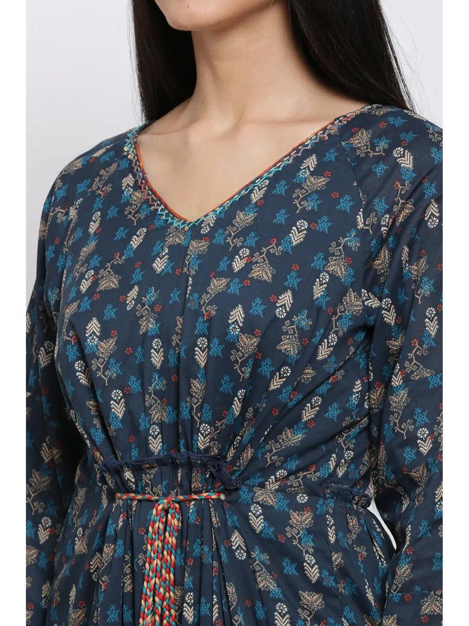 Women's Indigo Printed Dress - BIBA - Indiakreations