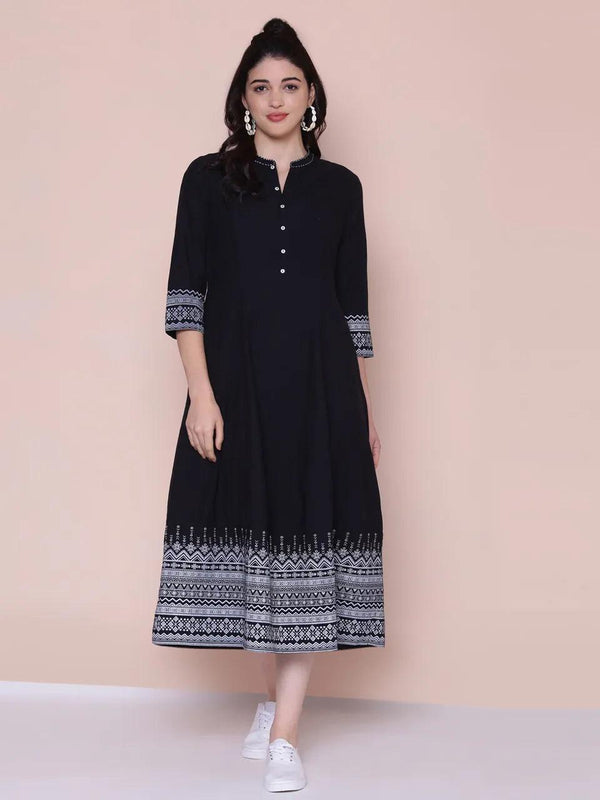 Women's Black Printed Dress - BIBA - Indiakreations