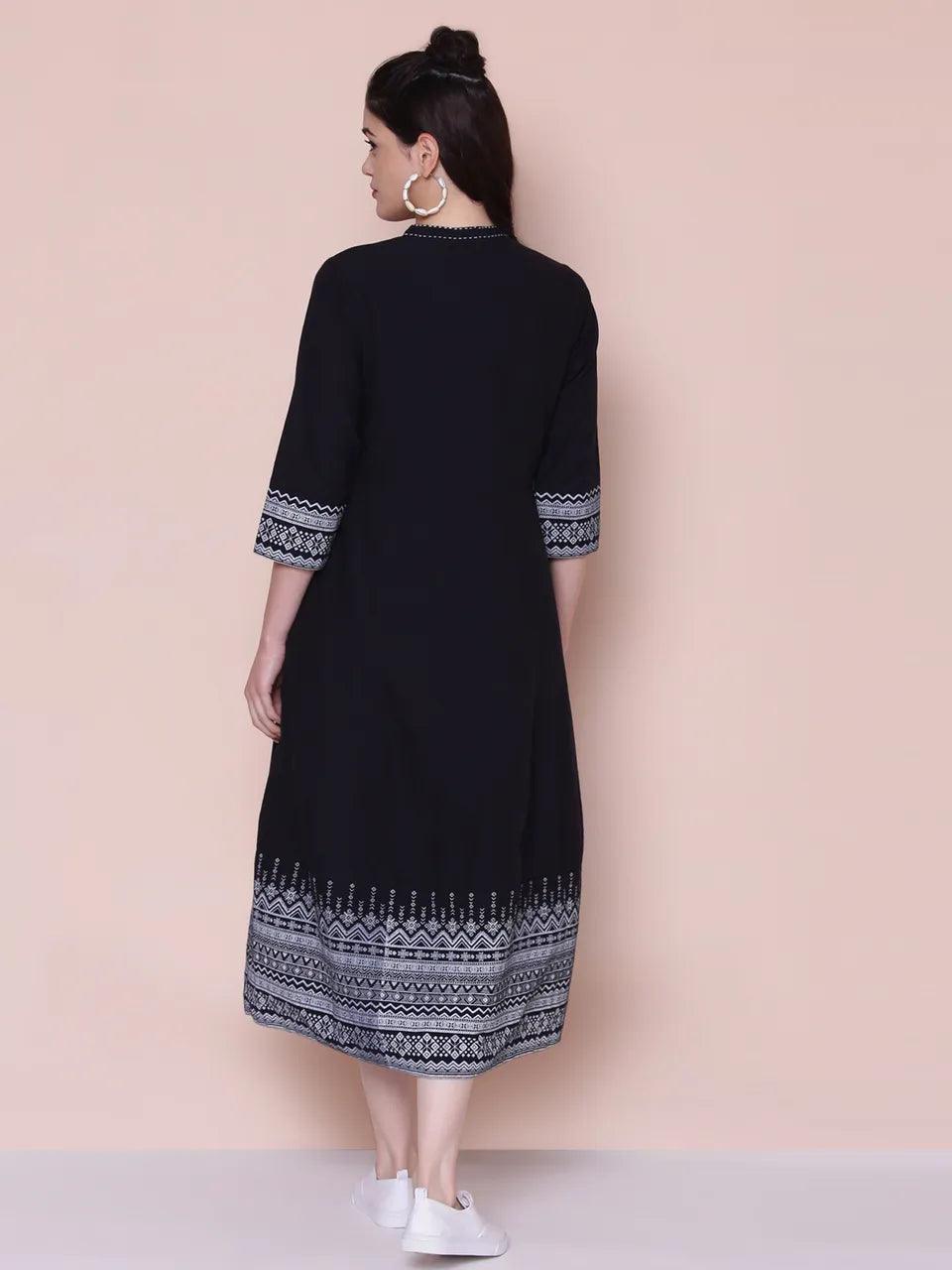 Women's Black Printed Dress - BIBA - Indiakreations