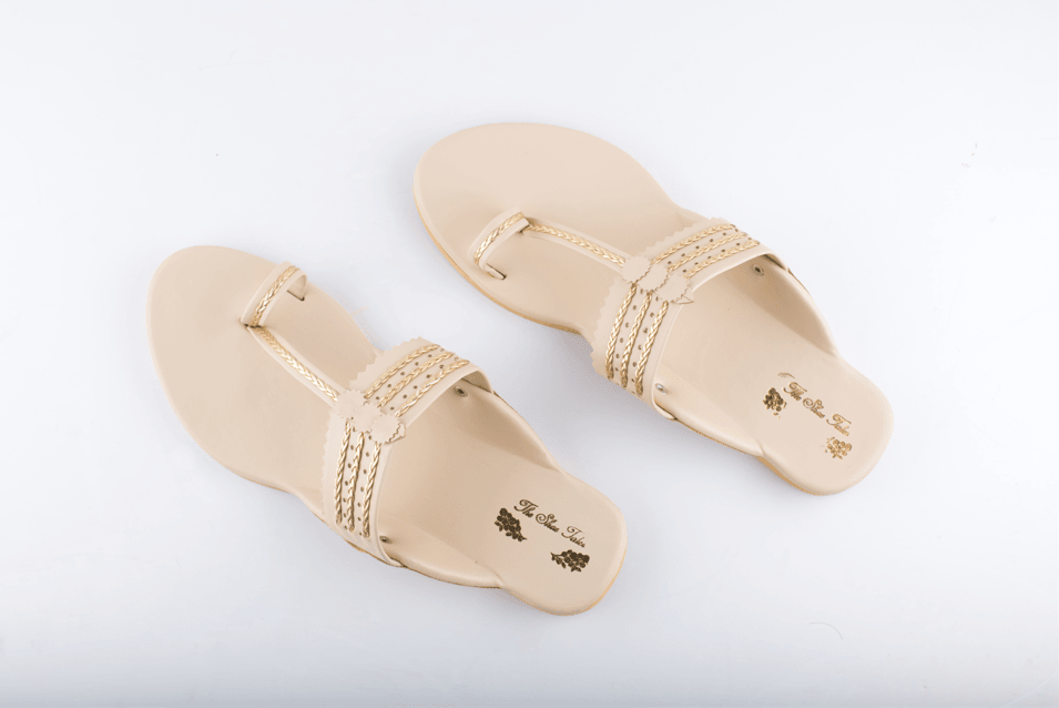 Women's Beige Kolhapuris - The Shoe Tales - Indiakreations