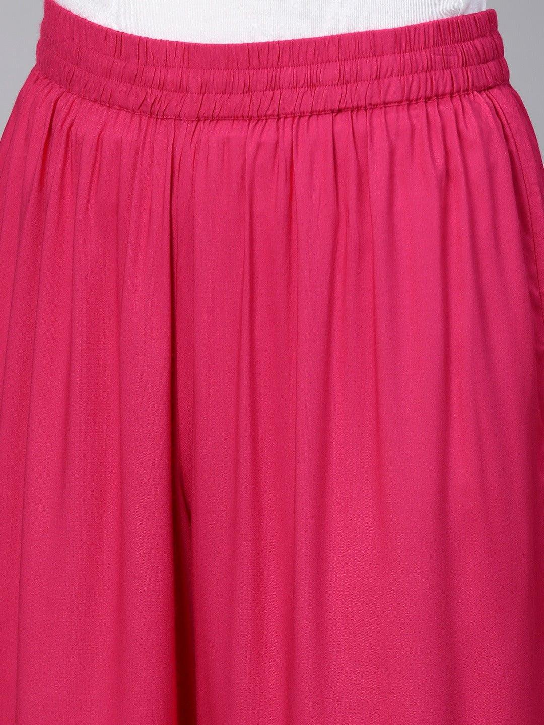 Fuchsia Solid Wide Leg Cropped Palazzos - Indiakreations