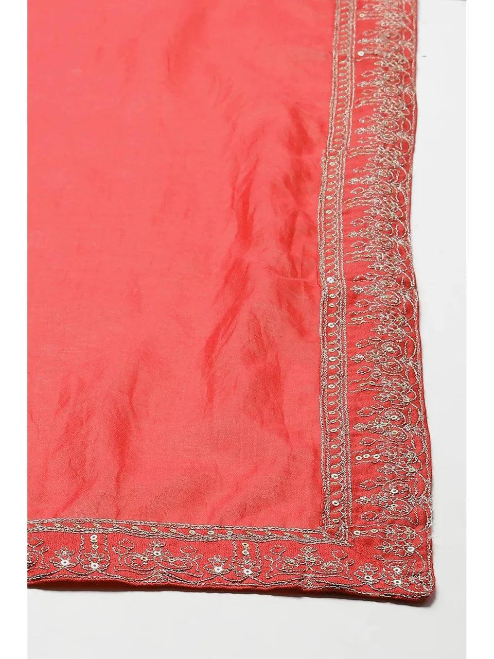 Women's Coral Red Straight Suit (Set of 4) - BIBA - Indiakreations