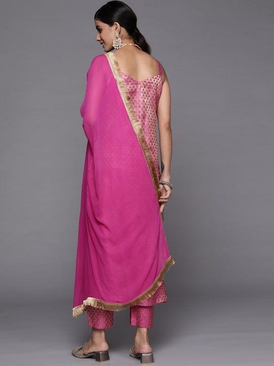 Varanga Women Fuchsia Kurta with Trousers & With Dupatta - Indiakreations