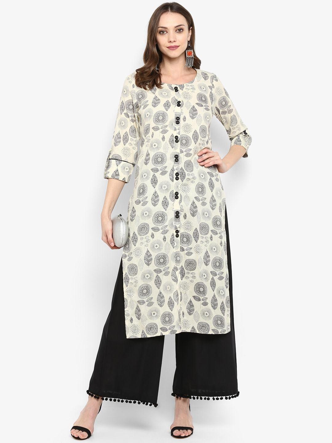 Women's Black & Beige Printed Kurta with Palazzos - Meeranshi - Indiakreations