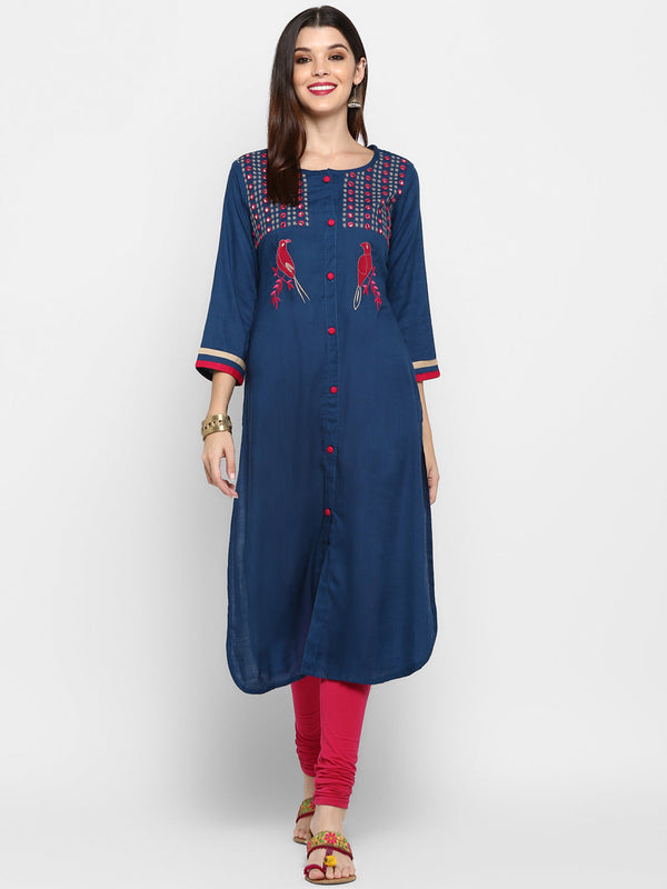 Women's Dark Blue Rayon Kurta By Vbuyz (1Pc)