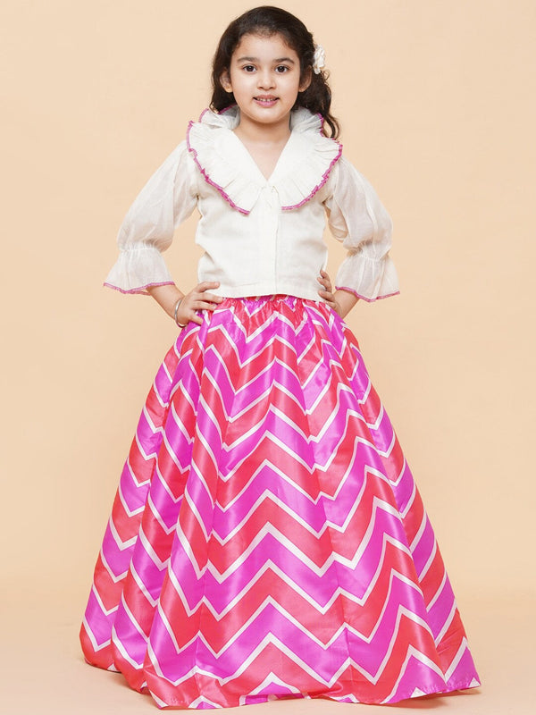 Girl's Pink & White Ready to Wear Lehenga - NOZ2TOZ KIDS