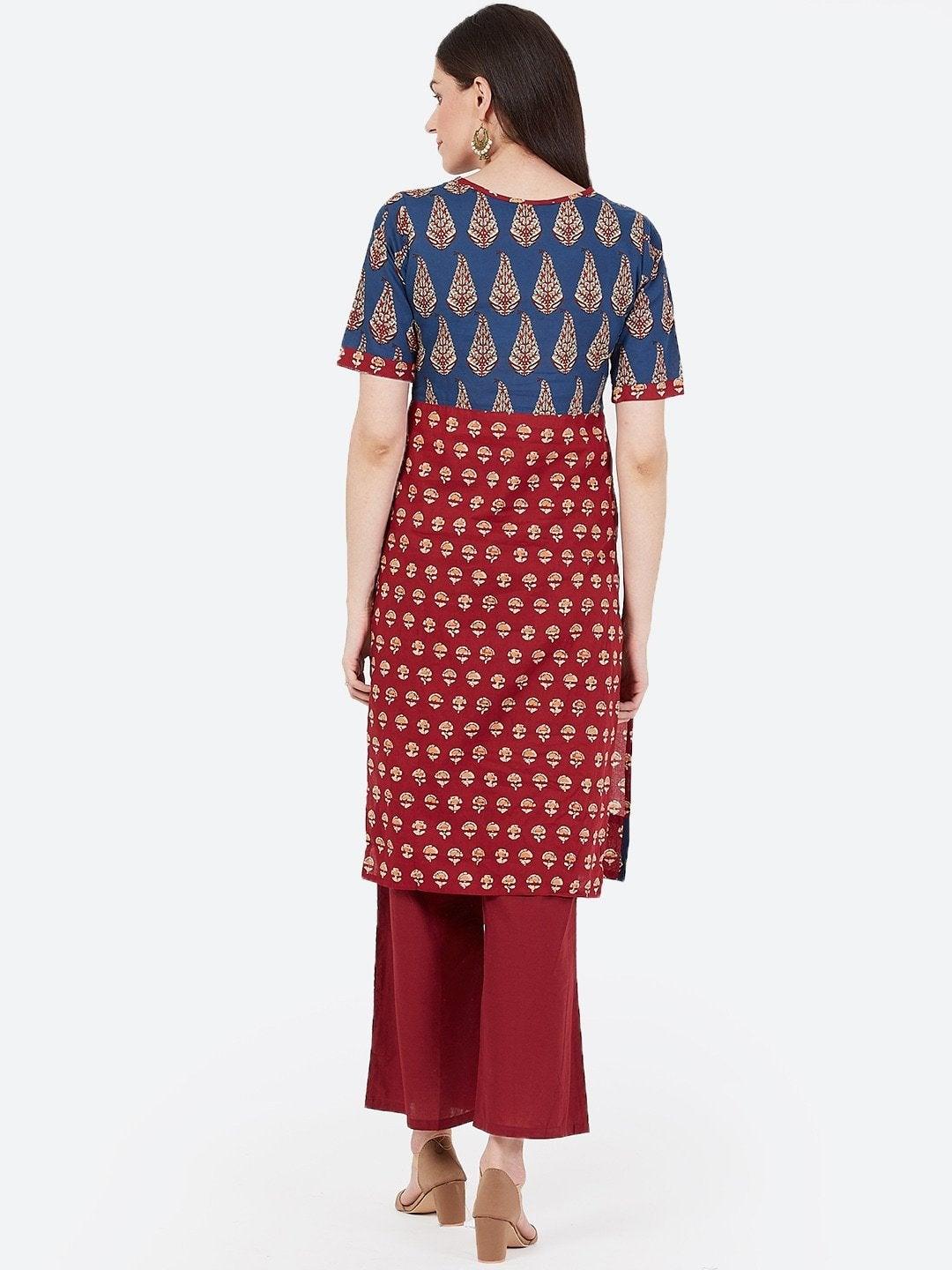 Women's Maroon Printed Straight Kurta - Meeranshi - Indiakreations