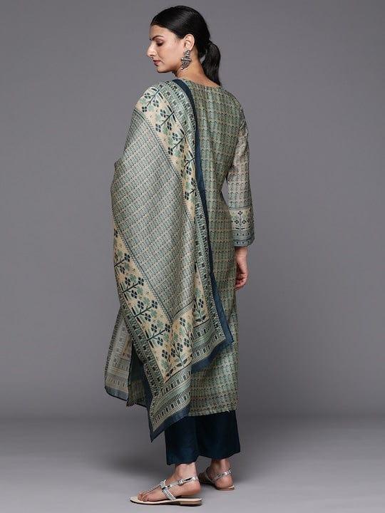 Varanga Ethnic Motifs Printed Chanderi Silk Kurta with Trousers & With Dupatta - Indiakreations