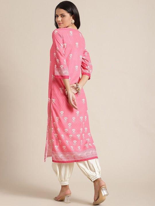 KSUT Women Pink & Off White Ethnic Motifs Printed Kurta - Indiakreations